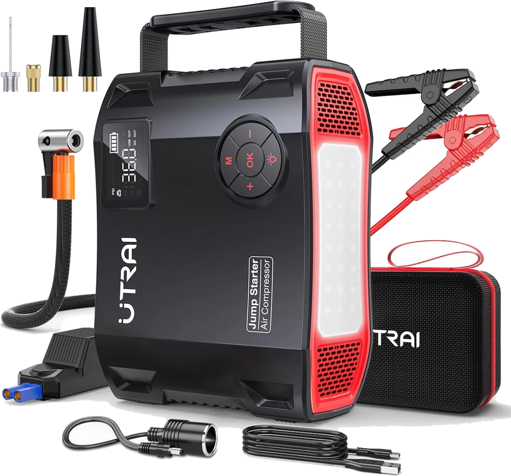 Arrancador de coche 27000 mAh con compresor de aire