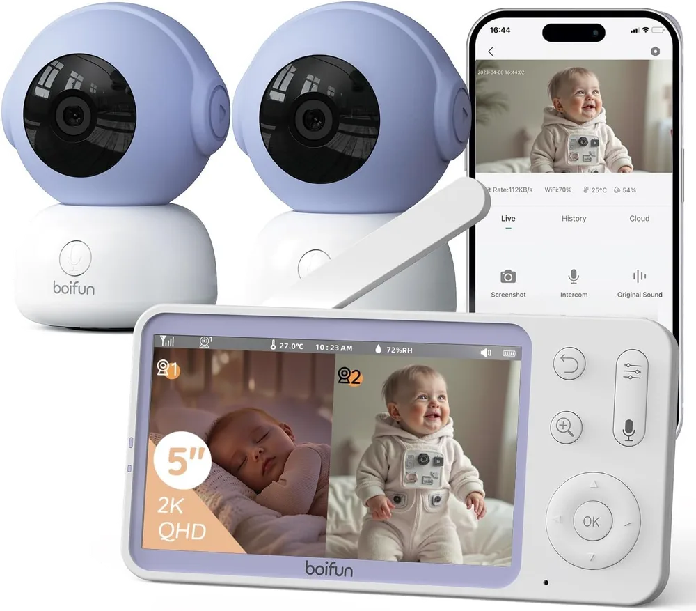 Vigilabebés BOIFUN 5 pulgadas con 2 cámaras 2K para gemelos