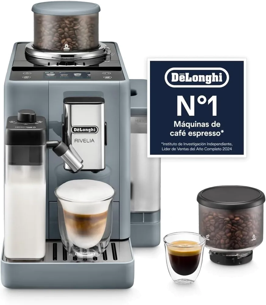 Cafetera espresso De'Longhi Rivelia EXAM440.55.G, 19 bar y dos tolvas intercambiables